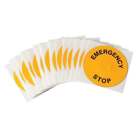 Emergency Stop Legend Plate Label, 22mm, Black on Yellow, THTEP-248-593YL, PK25 MPN:THTEP-248-593YL