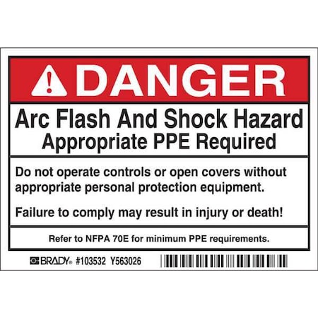 Dp- 3.5X5 Arc Flash & Shock Lbl MPN:103532