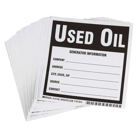 B7569 6X6 Blk/Wht Used Oil Lbl MPN:121432