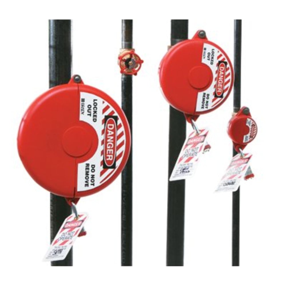 Brady Gate Valve Lockouts, 1 in 2 1/2 in Handle Size, Red MPN:262-65560