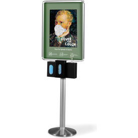 Braeside Heavy Duty Infection Control Station with 3 Dispensers & Double-Sided Poster Frame Silver LAV-2228S-3D