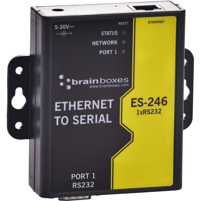 Brainboxes 1 Port RS232 Ethernet to Serial Adapter - DIN Rail Mountable - PC, Linux, Mac - 1 x Number of Serial Ports External - TAA Compliant MPN:ES-246
