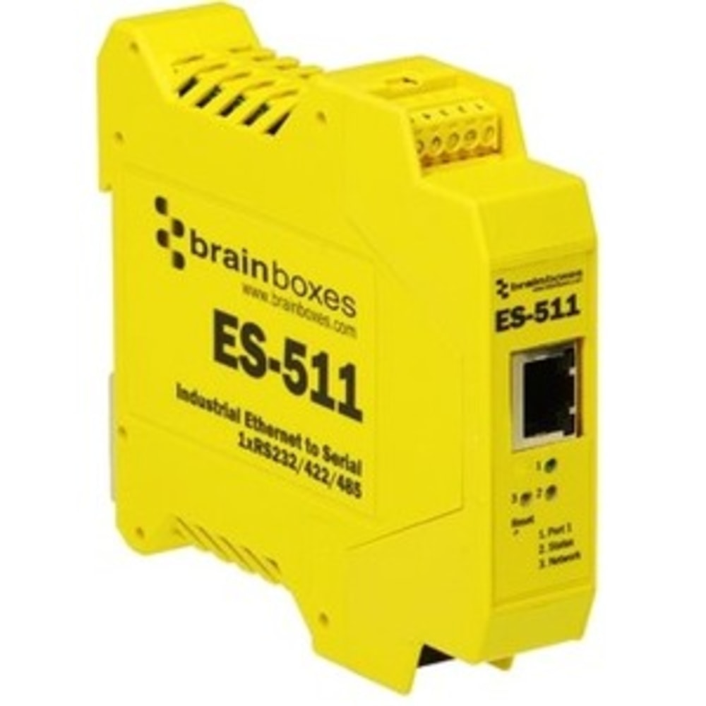 Brainboxes Industrial Ethernet to Serial 1xRS232/422/485 - DIN Rail Mountable - PC, Linux - 1 x Number of Serial Ports External - TAA Compliant MPN:ES-511