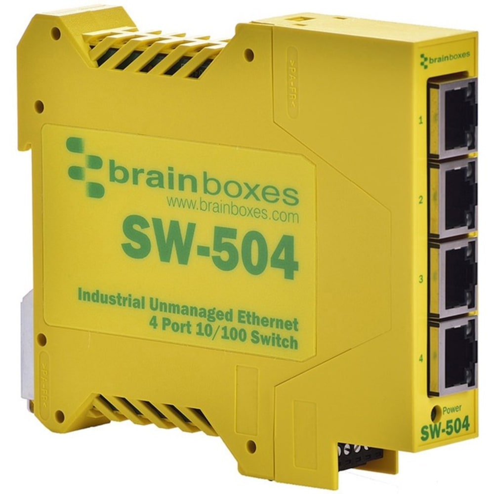 Brainboxes Industrial Ethernet 4 Port Switch DIN Rail Mountable - 4 Ports - 10/100Base-TX - 2 Layer Supported - SW504 MPN:SW-504