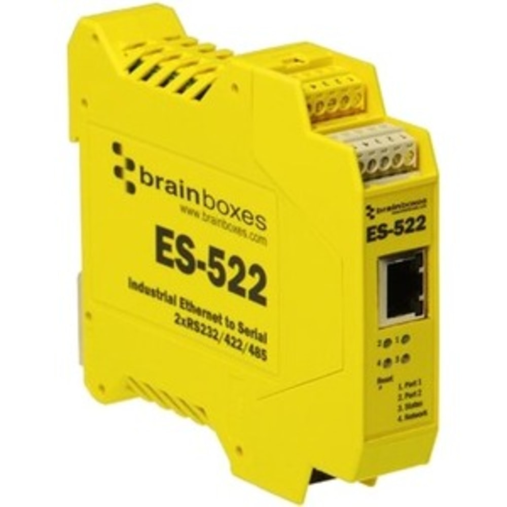 Brainboxes Industrial Ethernet to Serial 2xRS232/422/485 - DIN Rail Mountable - TAA Compliant MPN:ES-522