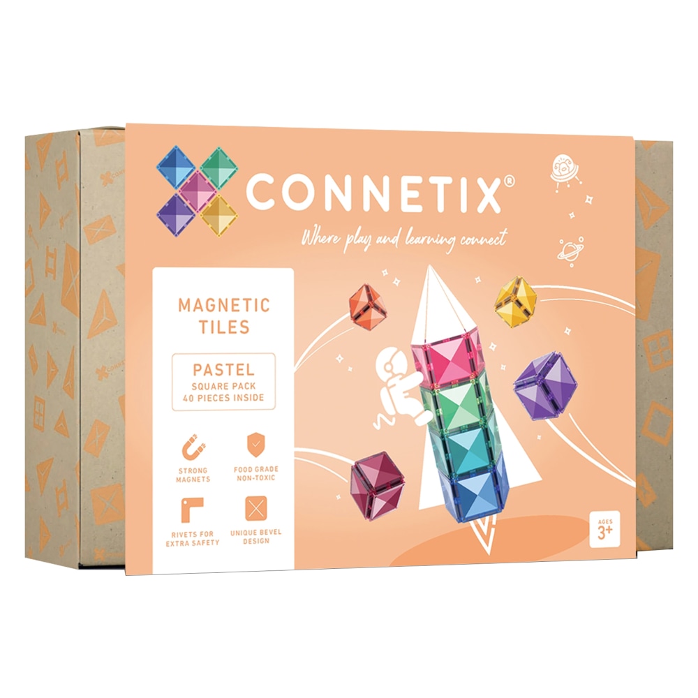 Connetix Magnetic Tiles Pastel Square Pack, 40 Pieces MPN:CNTP00040SQ