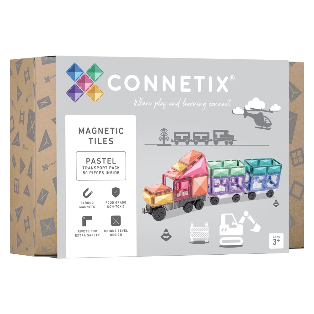 Connetix Magnetic Tiles Pastel Transport Pack, 50 Pieces MPN:CNTP00050TR