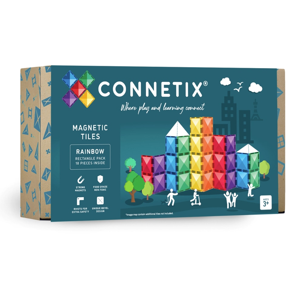 Connetix Magnetic Tiles Rainbow Rectangle Pack, 18 Pieces MPN:CNTR00018RE