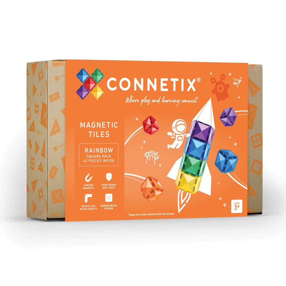 Connetix Magnetic Tiles Rainbow Square Pack, 42 Pieces MPN:CNTR00042SQ