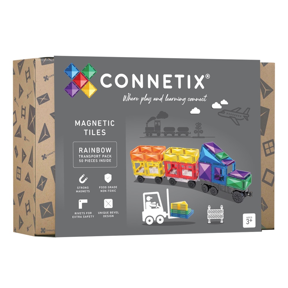 Connetix Magnetic Tiles Rainbow Transport Pack, 50 Pieces MPN:CNTR00050TR