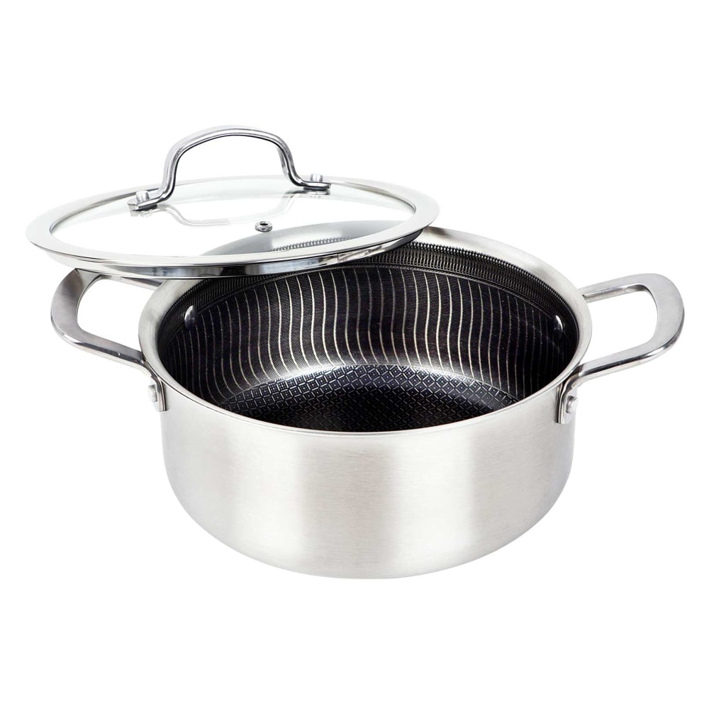 Brentwood 3-Ply Hybrid Non-Stick Stainless Steel Dutch Oven with Tempered Glass Lid, 4-Qt., Silver MPN:B-DUH22L