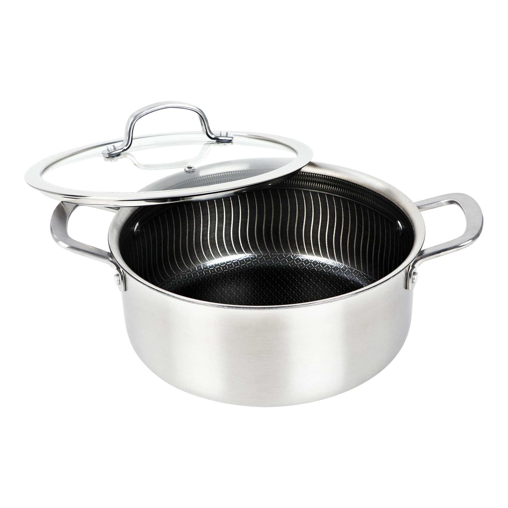 Brentwood 3-Ply Hybrid Non-Stick Stainless Steel Dutch Oven with Tempered Glass Lid, 5-Qt., Silver MPN:B-DUH24L