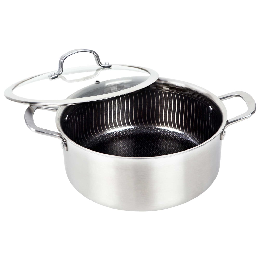 Brentwood 3-Ply Hybrid Non-Stick Stainless Steel Dutch Oven with Tempered Glass Lid, 6-Qt., Silver MPN:B-DUH26L