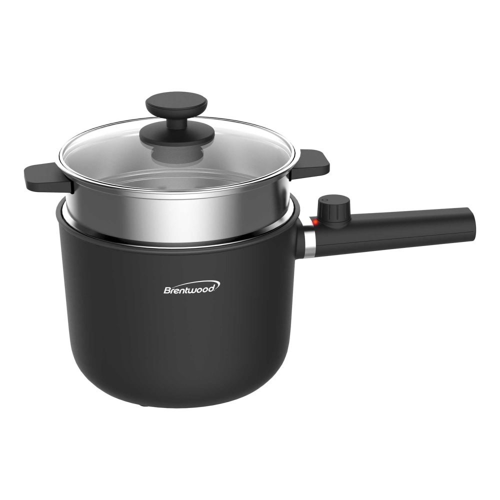 Brentwood 1.6-Qt. 600-Watt Multifunction Electric Hot Pot Cooker, Ceramic Nonstick Coating, Stainless Steel, Straight Handle, Black, HPS-3150BK MPN:HPS-3150BK