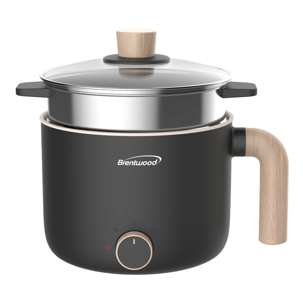 Brentwood 1.6-Qt. 600-Watt Multifunction Electric Hot Pot Cooker, Ceramic Nonstick Coating, Stainless Steel, Angled Handle, Black, HPS-3172BK MPN:HPS-3172BK