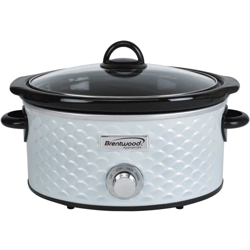 Brentwood SC-140W Scallop Pattern 4.5 Quart Slow Cooker, White - 220 W1.12 gal - Cooking - White MPN:SC-140W