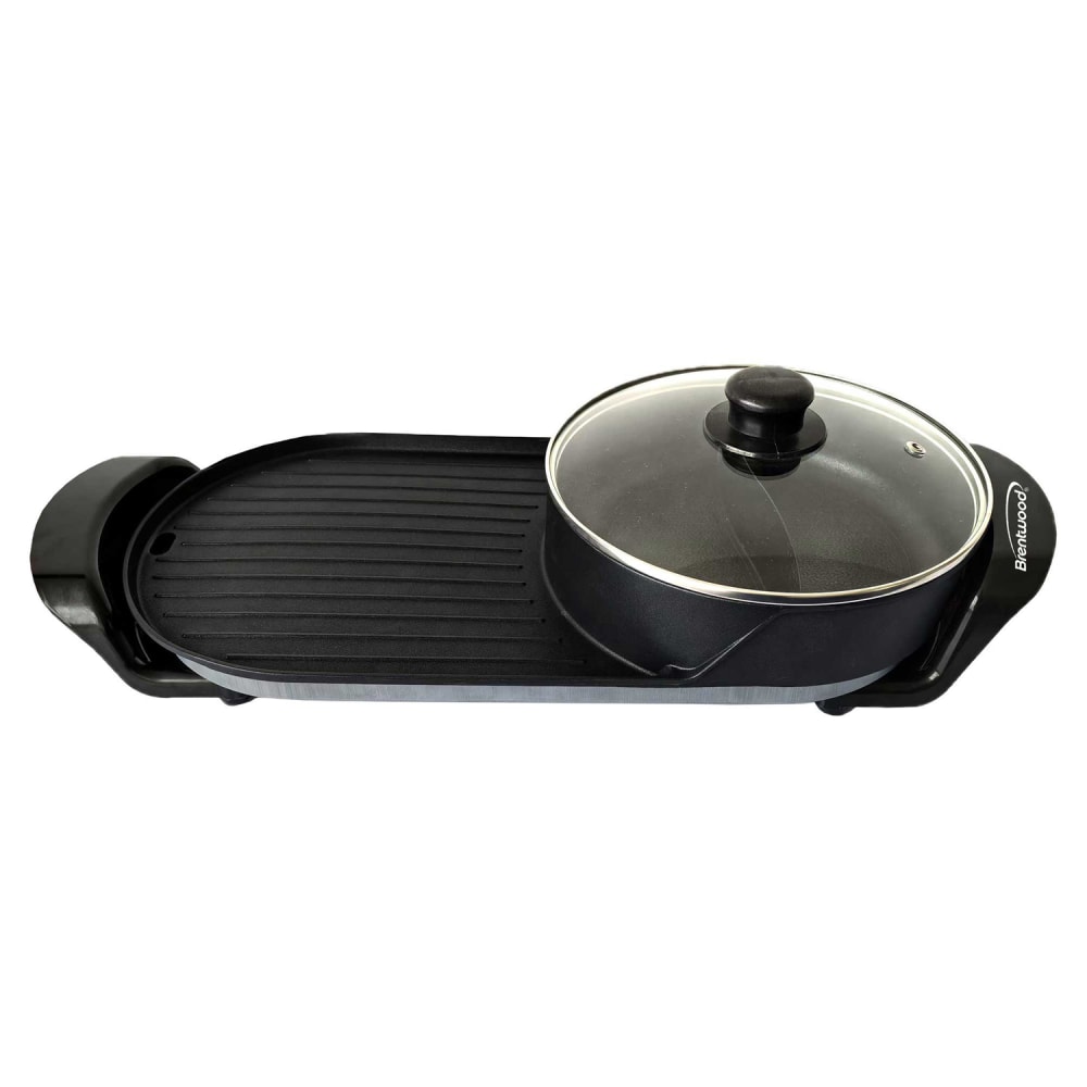 Brentwood 2-Qt. 1, 200-Watt 2-Sided Electric Hot Pot & 18-In. x 9-In. Korean BBQ Grill with Ceramic Nonstick Coating, Black, SK-71BK MPN:SK-71BK