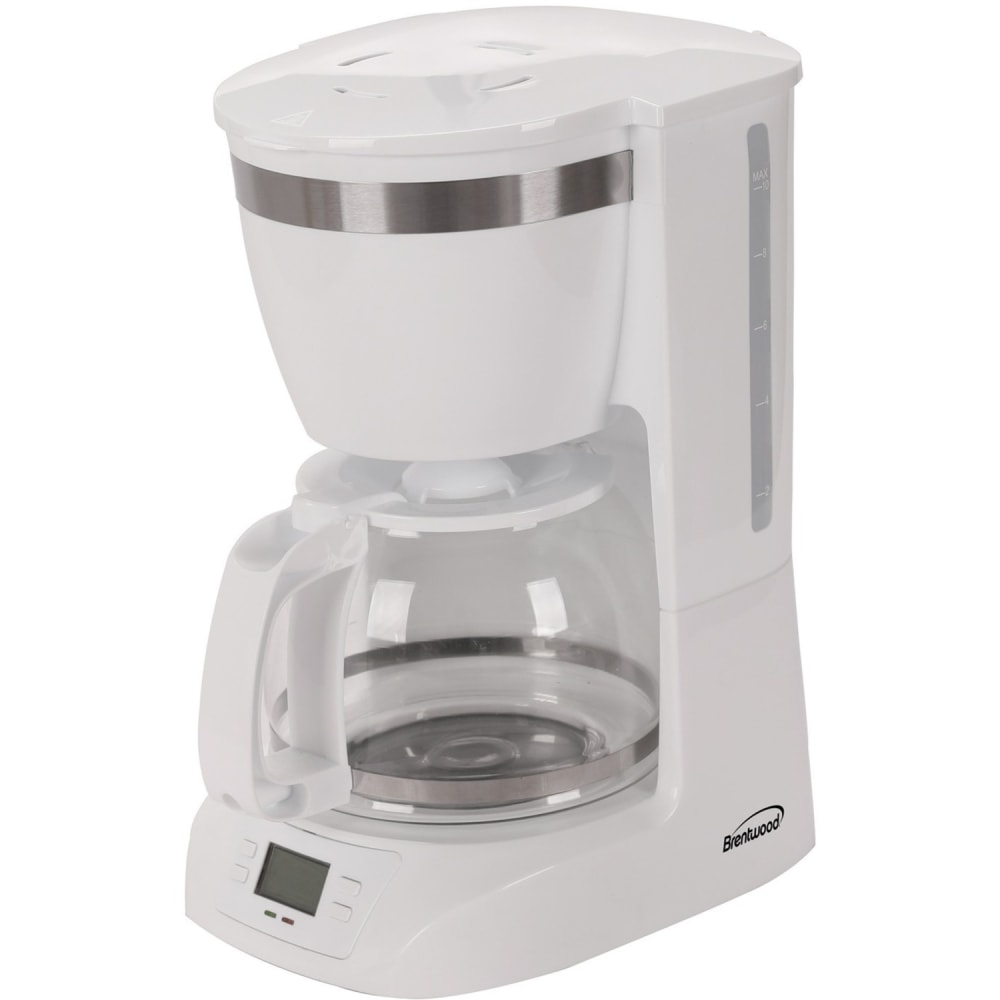 Brentwood TS-219W 10 Cup Digital Coffee Maker, White - Programmable - 800 W - 10 Cup(s) - Multi-serve - Timer - White MPN:TS-219W