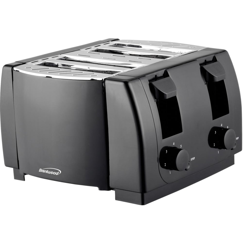 Brentwood TS-285 Cool Touch 4 Slice Toaster, Black - 1300 W - Toast, Browning - Black, Silver MPN:TS-285