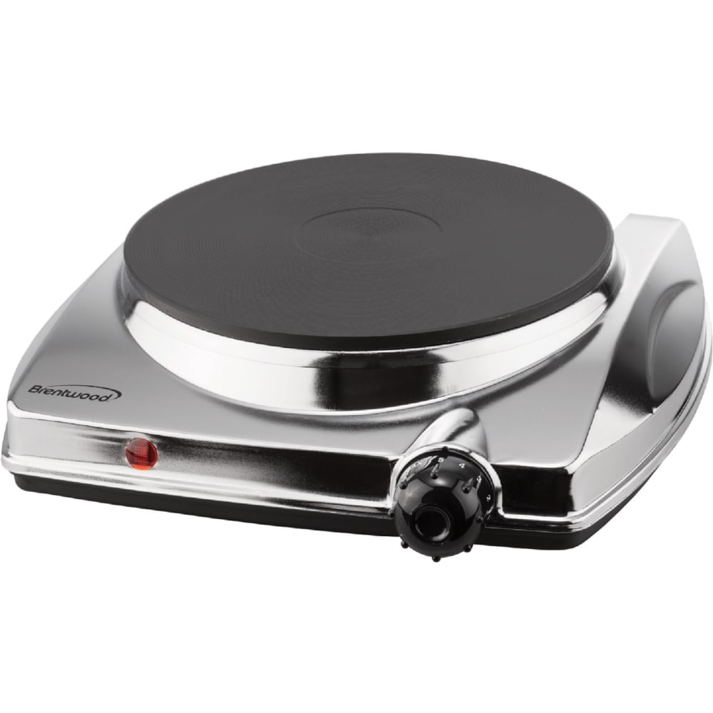 Brentwood TS-337 1000w Electric Hotplate, Silver - 1 x Burner - Cast Iron Burner - Plastic, Metal MPN:TS-337