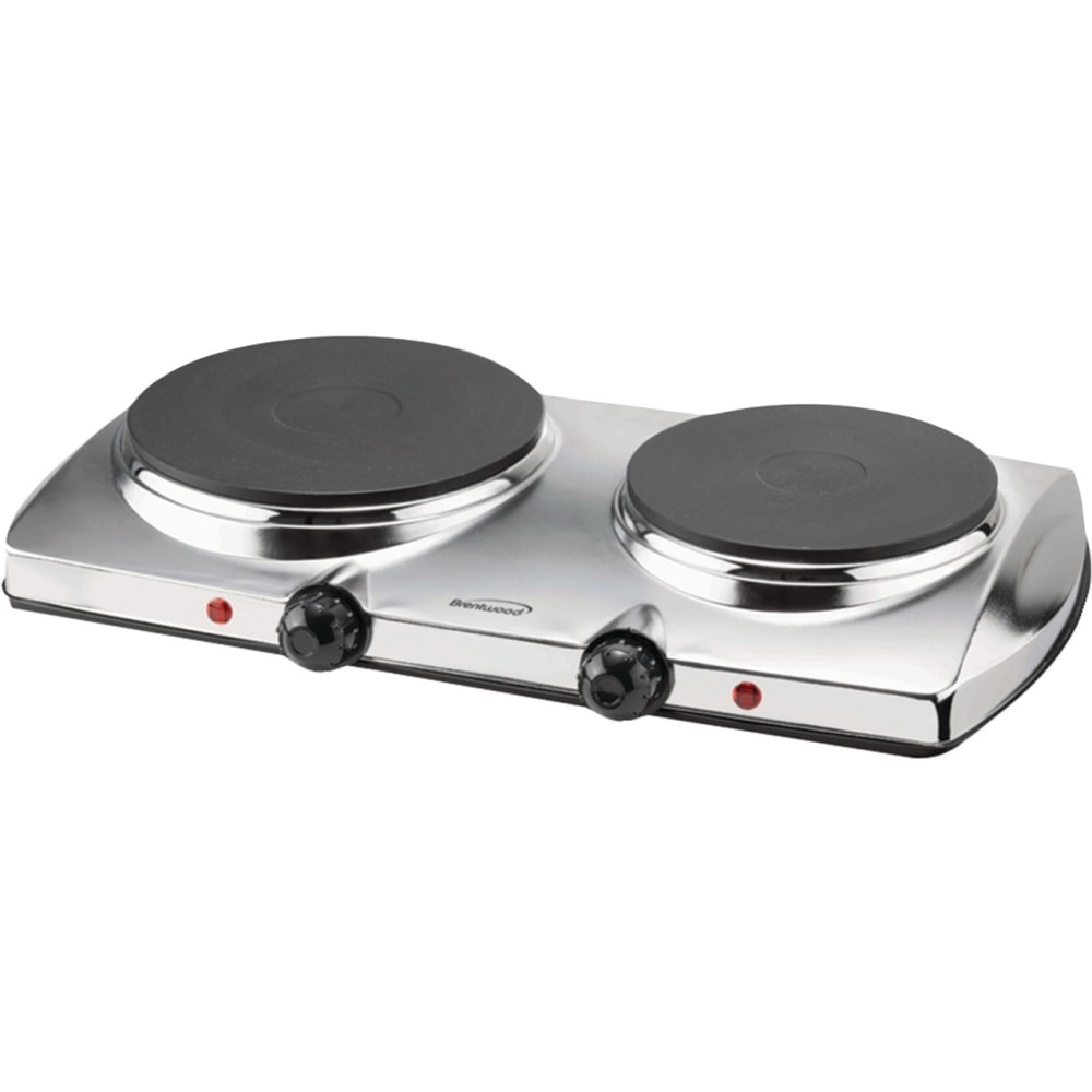 Brentwood TS-372 1440w Electric Double Hot Plate, Silver - 2 x Burner - GrateCast Iron, Metal, Plastic MPN:TS-372
