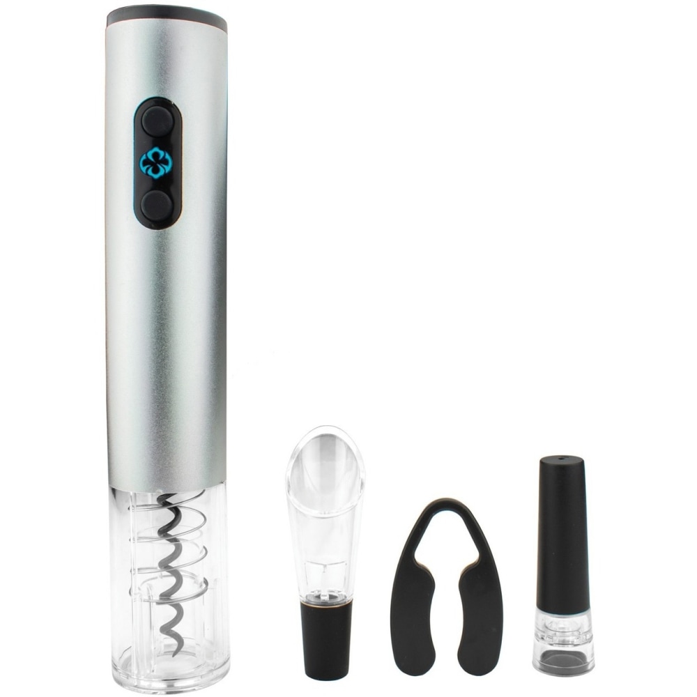 Brentwood Electric Wine Bottle Opener with Foil Cutter, Vacuum Stopper, and Aerator Pourer - LED Light, Foil Cutter, Portable - Silver MPN:WA-2001S