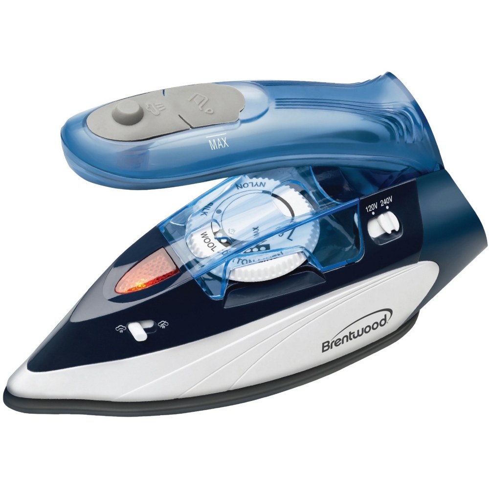 Brentwood MPI-45 1100-Watt Dual Voltage Non-Stick Travel Iron with Steam, Blue - 1100 W - Blue, White MPN:MPI-45