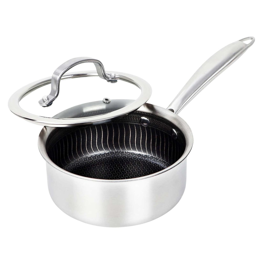 Brentwood 3-Ply Hybrid Non-Stick Stainless Steel Saucepan with Tempered Glass Lid, 1.5-Qt., Silver MPN:B-SPH16L