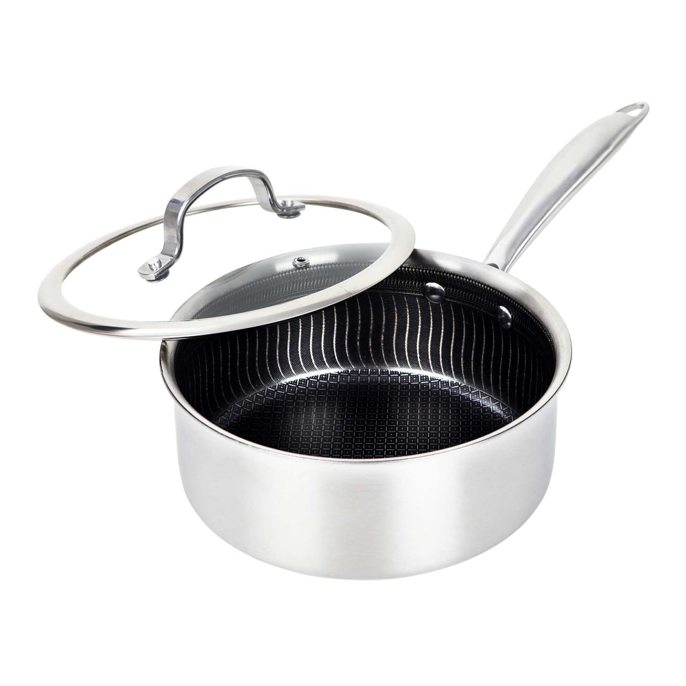 Brentwood 3-Ply Hybrid Non-Stick Stainless Steel Saucepan with Tempered Glass Lid, 3-Qt., Silver MPN:B-SPH20L