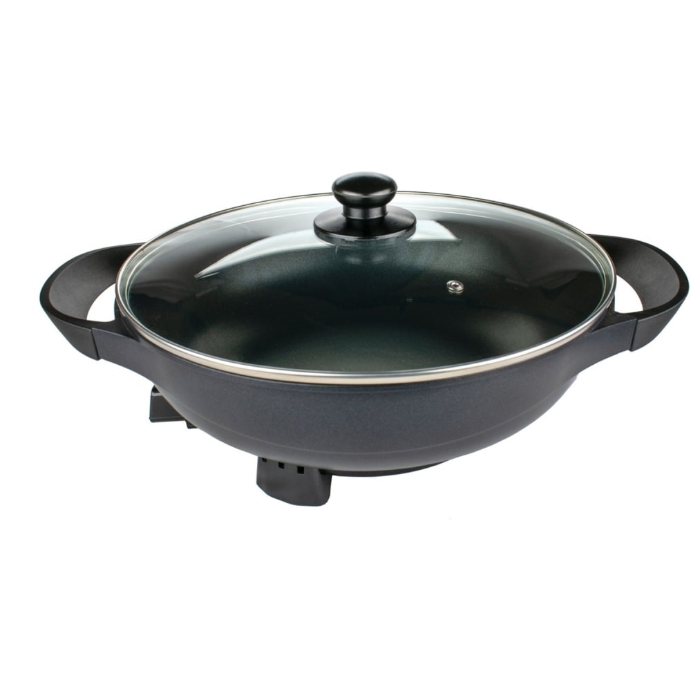 Brentwood 3-Inch Non-Stick Flat Bottom Electric Wok Skillet with Vented Glass Lid, Black - 13in Width x 17.50in Length - 450 deg.F (232.2 deg.C) - 1400 W MPN:SK-69BK