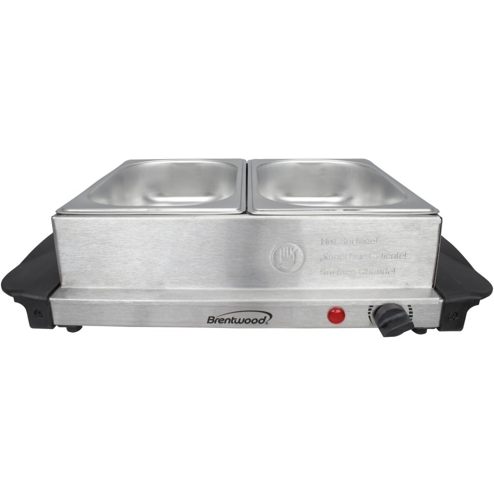 Brentwood BF-215 3-Quart 2-Pan Buffet Server And Warming Tray, 7in x 11in, Silver/Black MPN:BF-215