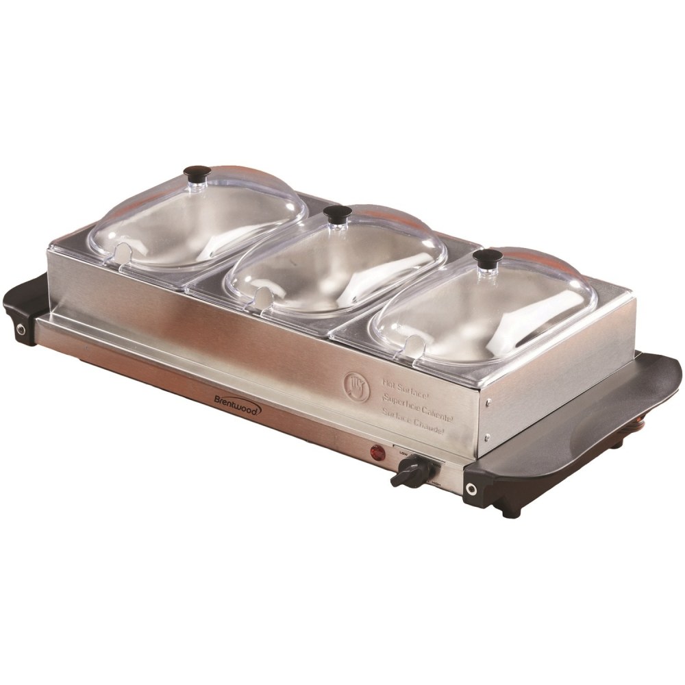 Brentwood 180W 4.5-Qt. 3-Pan Buffet Server & Warming Tray, Brushed Stainless Steel, BF-315 MPN:BF-315