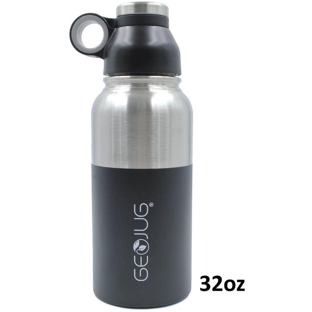 Brentwood GeoJug G-1032BK 32oz Stainless Steel Vacuum Insulated Water Bottle, Black - 1 quart - Black, Silver - Stainless Steel MPN:G-1032BK