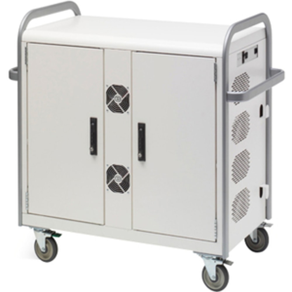 Bretford 32-Unit Network Ready Laptop Cart - 2 Shelf - 4 Casters - 5in Caster Size - Steel - 48inx 25in Depth x 43in - Concrete, Aluminum - MPN:MDMLAP32NR-CTAL