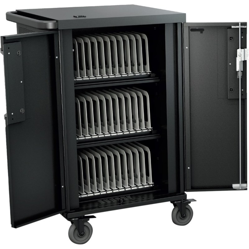 Bretford CoreX Cart, 3 Shelf, Steel, 33.22inW x 25.76inD x 44.52inH, Black, For 36 Devices MPN:TCOREX36
