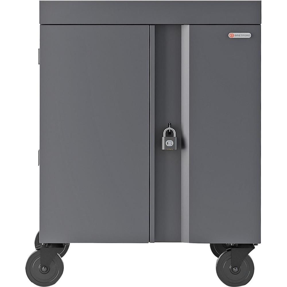 Bretford CUBE Cart, 2 Shelf, 4 Casters, Steel, 30inW x 26.50inD x 37.50inH, Charcoal, For 32 Devices MPN:TVC32PAC-CK