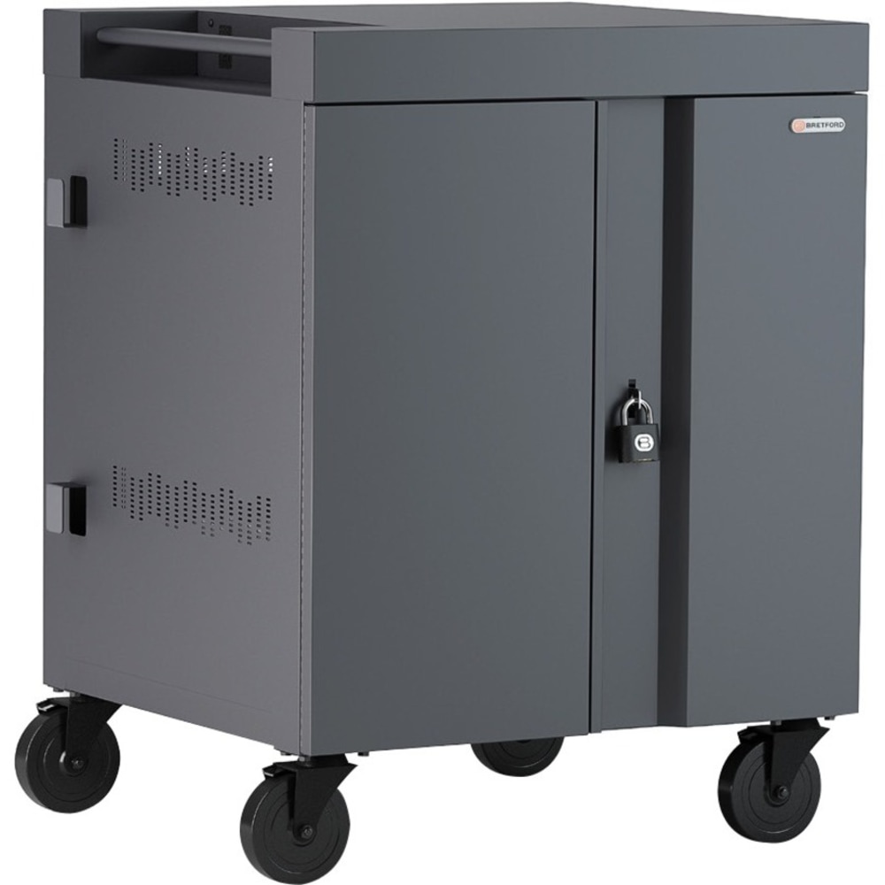 Bretford CUBE Cart 36, AC Charging, Charcoal Paint - 2 Shelf - 4 Casters - Polypropylene, Steel - 30inx 26.50in Depth x 37.50in - Charcoal - MPN:TVC36PAC-CK
