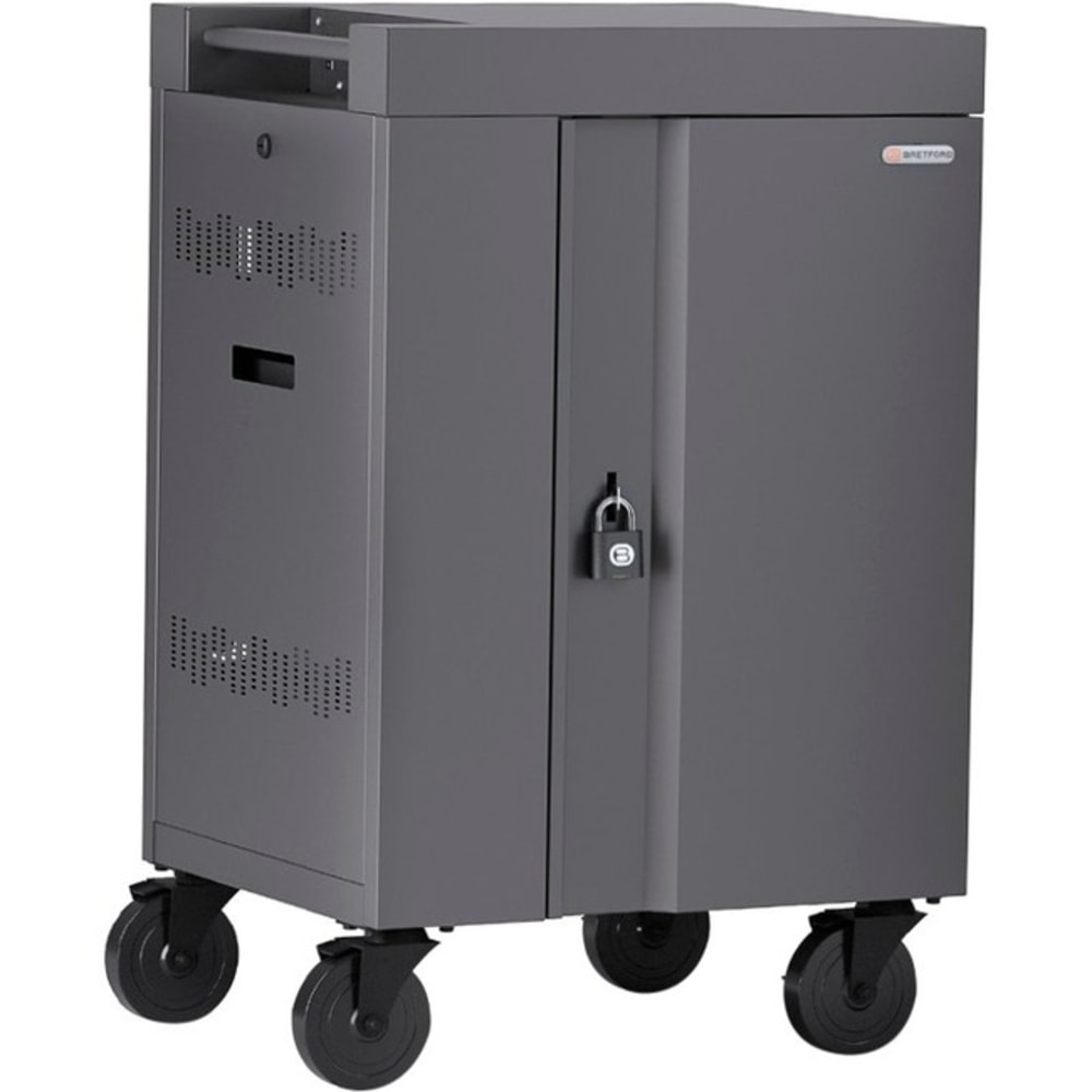Bretford CUBE Cart Mini Charging Cart AC for 20 Devices, Charcoal Paint - 2 Shelf - Push Handle Handle - Steel - 24inx 21in Depth x 37.50in - Charcoal - MPN:TVCM20PAC-CK