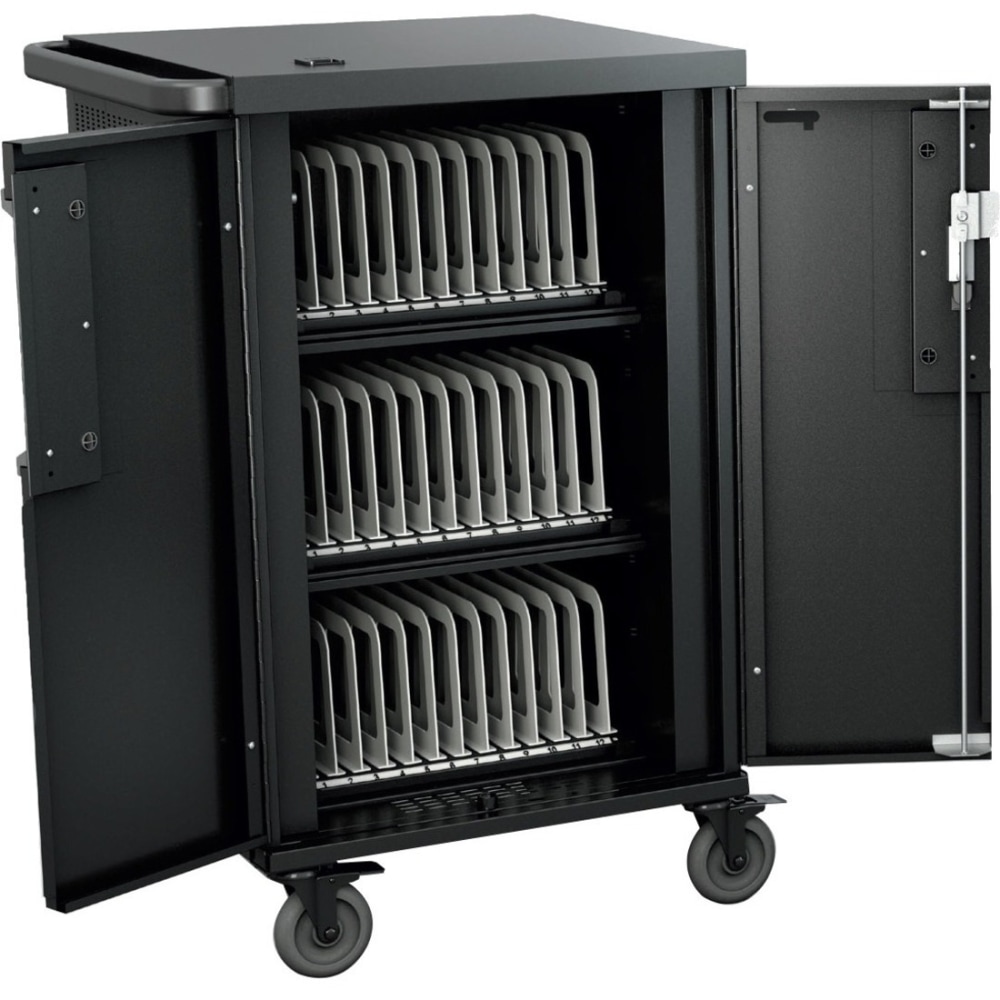 Bretford CoreX Cart, 3 Shelf, 4 Casters, Steel, 29.50inW x 26inD x 44.50inH, Black, For 45 Devices MPN:TCOREX45
