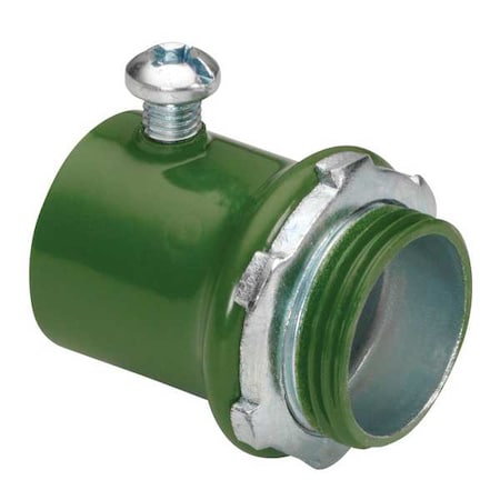 EMT Grounding Connector, 1 in, Set Screw, Steel, Painted, Green MPN:232-SG
