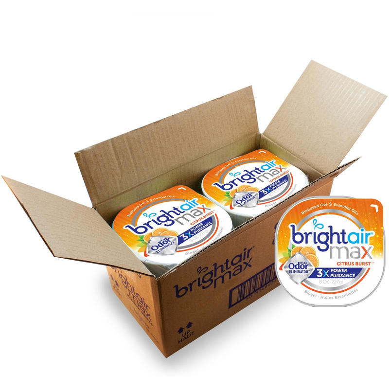 Bright Air Max Scented Gel Odor Eliminator - Gel - 8 oz - Citrus - Odor Neutralizer, Phthalate-free, Pack of 6 - 900436CT MPN:900436CT