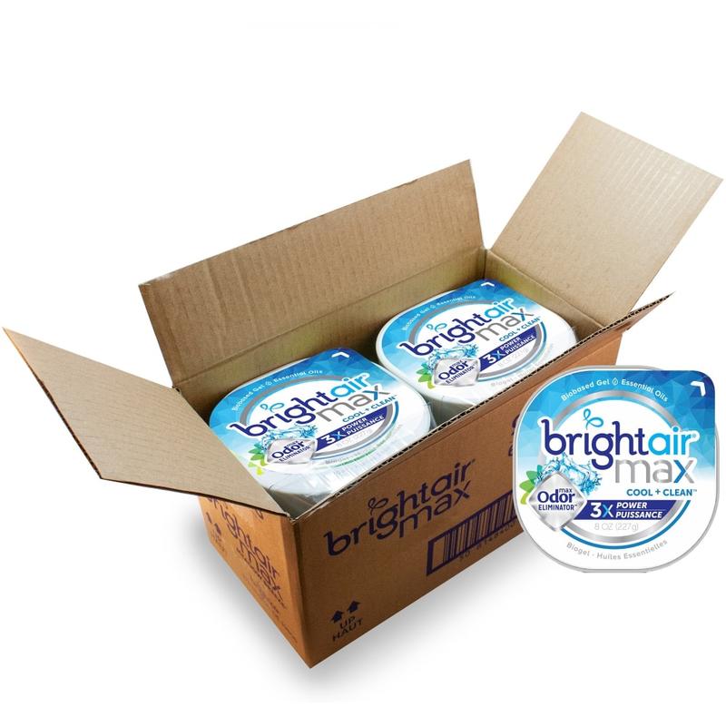 Bright Air Max Scented Gel Odor Eliminator - Gel - 8 oz - Cool Clean - Odor Neutralizer, Phthalate-free, Pack of 6 - 900437CT MPN:900437CT