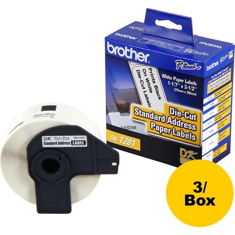 Brother Standard Address Paper Labels - 3 9/64in Width x 1 9/64in Length - Direct Thermal - White - Paper - 400 / Roll - 3 / Box MPN:DK1201BX