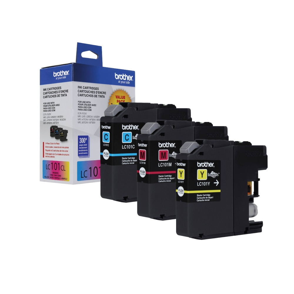 Brother LC101 Cyan, Magenta, Yellow Ink Cartridges, Pack Of 3, LC101-3PKS MPN:LC1013PKS