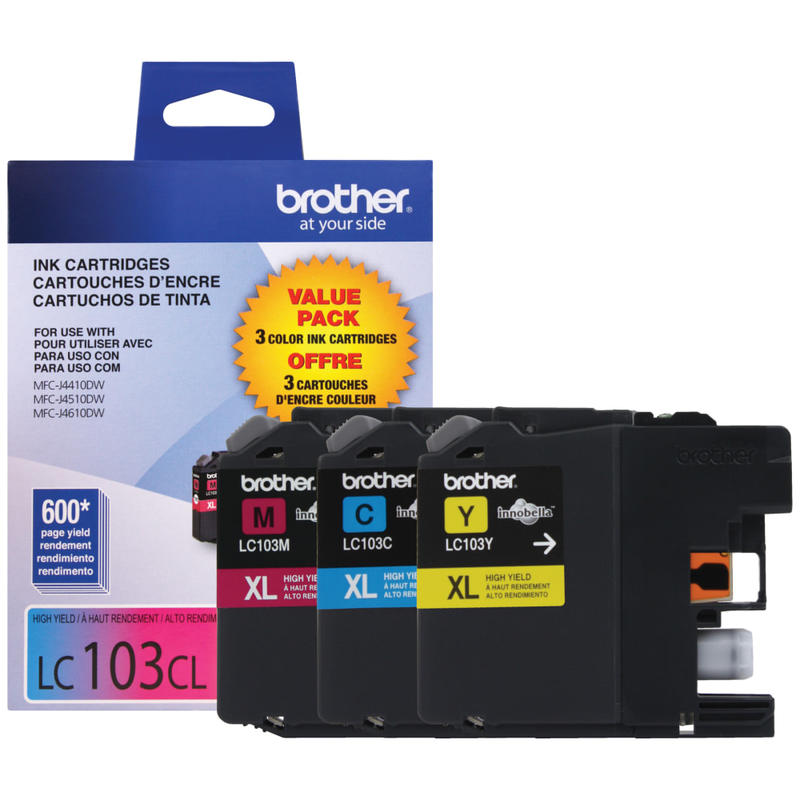 Brother LC103 Cyan, Magenta, Yellow Ink Cartridges, Pack Of 3, LC1033PKS MPN:LC1033PKS