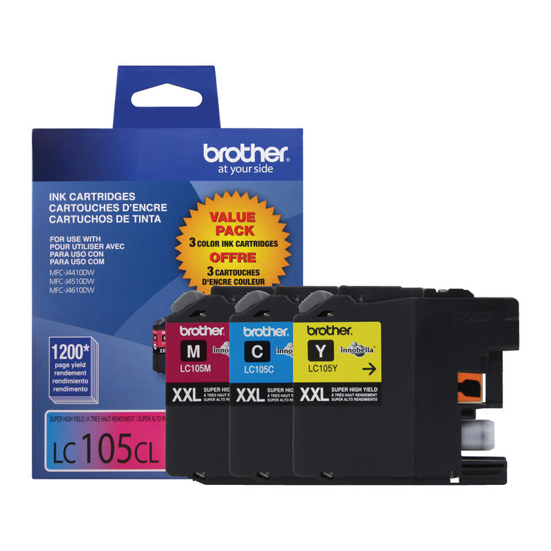 Brother LC105 Cyan; Magenta; Yellow High-Yield Ink Cartridges, Pack Of 3, LC1053PKS MPN:LC1053PKS