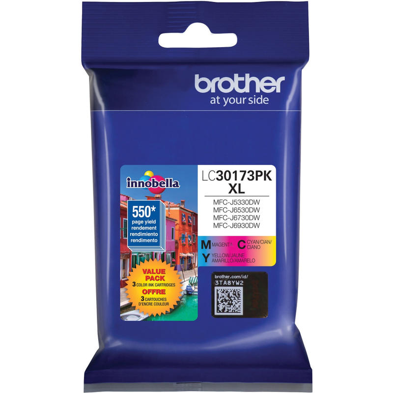 Brother LC30173PK Original Ink Cartridge - Cyan, Magenta, Yellow - Inkjet - High Yield - 550 Pages Cyan, 550 Pages Magenta, 550 Pages Yellow - 1/Pack MPN:LC30173PK