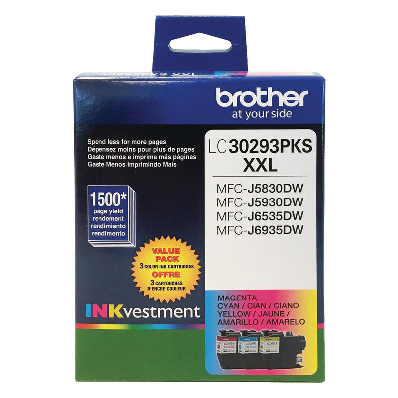 Brother LC3029 Cyan; Magenta; Yellow High-Yield Ink Cartridges, Pack Of 3, LC30293PKS MPN:LC30293PKS