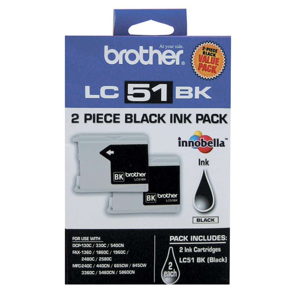 Brother LC51 Black Ink Cartridges, Pack Of 2, LC512PKS MPN:LC512PKS