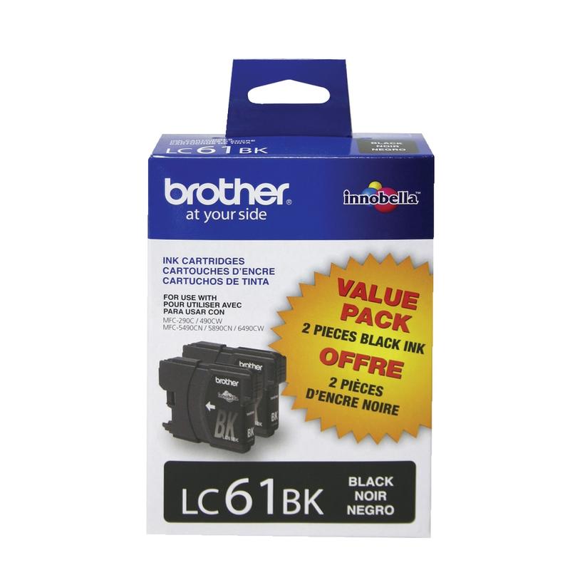 Brother LC61 Black Ink Cartridges, Pack Of 2, LC61BK MPN:LC612PKS